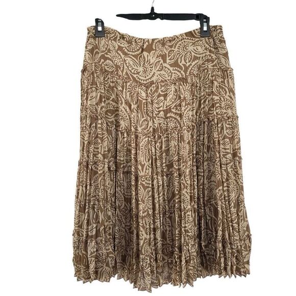Modern Images Floral Paisley Tiered Skirt Tan Pull-On M Petite Pleated Flowy - Picture 6 of 11